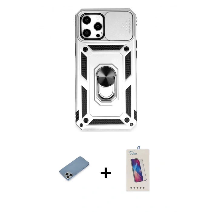 MARSİLYAN™- iPhone 12 Pro Max Kılıf Ahenk Klasik - Siyah Joko 5D Cam + Shine Kamera Lens Koruma Cam - GS