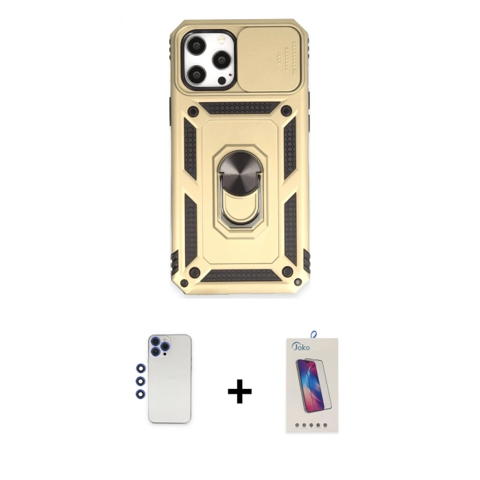 MARSİLYAN™- iPhone 12 Pro Max Kılıf Ahenk Klasik - Siyah Joko 5D Cam + Shine Kamera Lens - LT