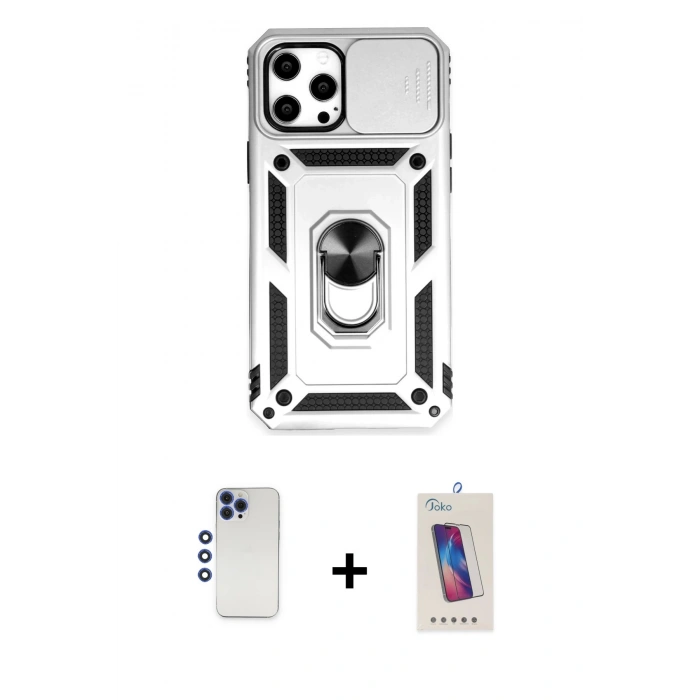 MARSİLYAN™- iPhone 12 Pro Max Kılıf Ahenk Klasik - Siyah Joko 5D Cam + Shine Kamera Lens - LT