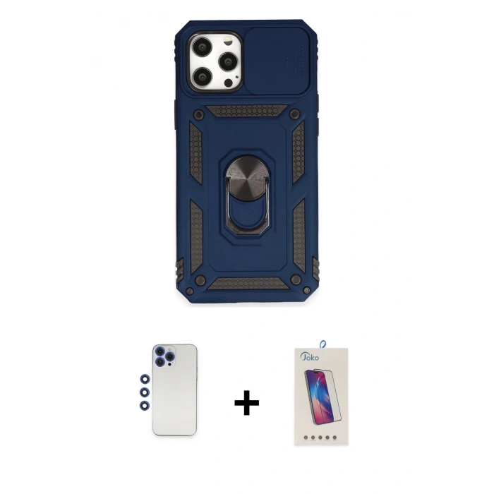 MARSİLYAN™- iPhone 12 Pro Max Kılıf Ahenk Klasik - Siyah Joko 5D Cam + Shine Kamera Lens - LT
