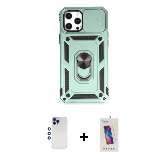 MARSİLYAN™- iPhone 12 Pro Max Kılıf Ahenk Klasik - Siyah Joko 5D Cam + Shine Kamera Lens - LT