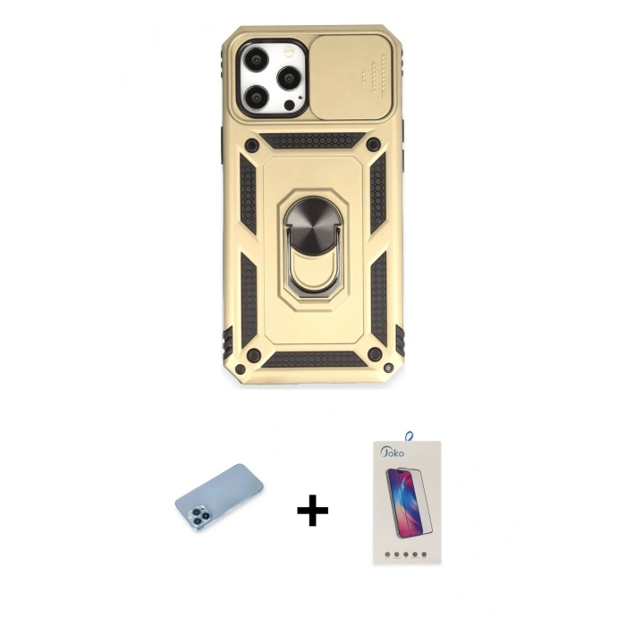 MARSİLYAN™- iPhone 12 Pro Max Kılıf Ahenk Klasik - Siyah Joko 5D Cam + Shine Kamera Lens Koruma Cam - MI