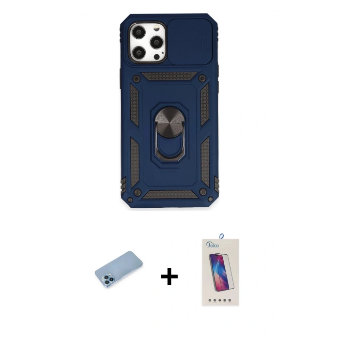 MARSİLYAN™- iPhone 12 Pro Max Kılıf Ahenk Klasik - Siyah Joko 5D Cam + Shine Kamera Lens Koruma Cam - MI