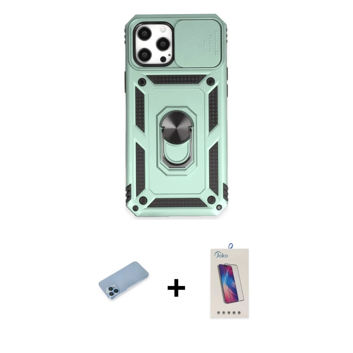 MARSİLYAN™- iPhone 12 Pro Max Kılıf Ahenk Klasik - Siyah Joko 5D Cam + Shine Kamera Lens Koruma Cam - MI