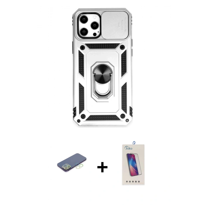 MARSİLYAN™- iPhone 12 Pro Max Kılıf Ahenk Klasik - Siyah Joko 5D Cam + Renkli Kamera Lens Koruma Cam - YL