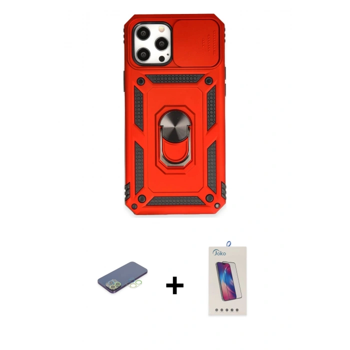 MARSİLYAN™- iPhone 12 Pro Max Kılıf Ahenk Klasik - Siyah Joko 5D Cam + Renkli Kamera Lens Koruma Cam - YL