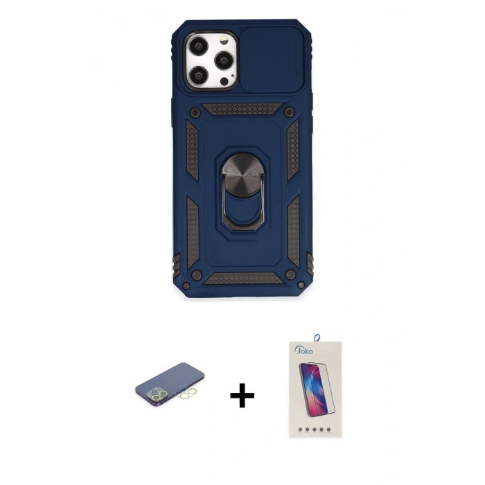 MARSİLYAN™- iPhone 12 Pro Max Kılıf Ahenk Klasik - Siyah Joko 5D Cam + Renkli Kamera Lens Koruma Cam - YL