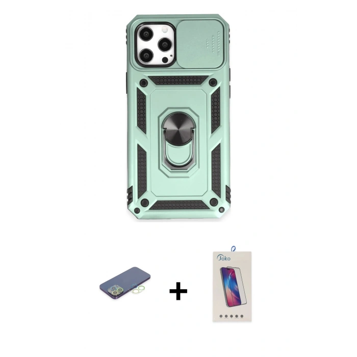 MARSİLYAN™- iPhone 12 Pro Max Kılıf Ahenk Klasik - Siyah Joko 5D Cam + Renkli Kamera Lens Koruma Cam - YL