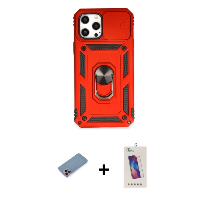 MARSİLYAN™- iPhone 12 Pro Max Kılıf Ahenk Klasik - Siyah Joko 5D Cam + Shine Kamera Lens Koruma Cam - PE