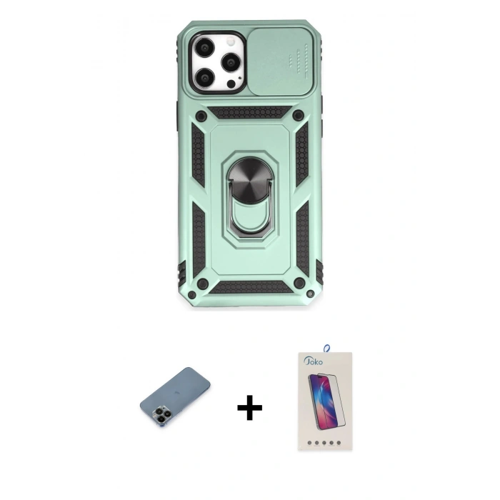 MARSİLYAN™- iPhone 12 Pro Max Kılıf Ahenk Klasik - Siyah Joko 5D Cam + Shine Kamera Lens Koruma Cam - SH