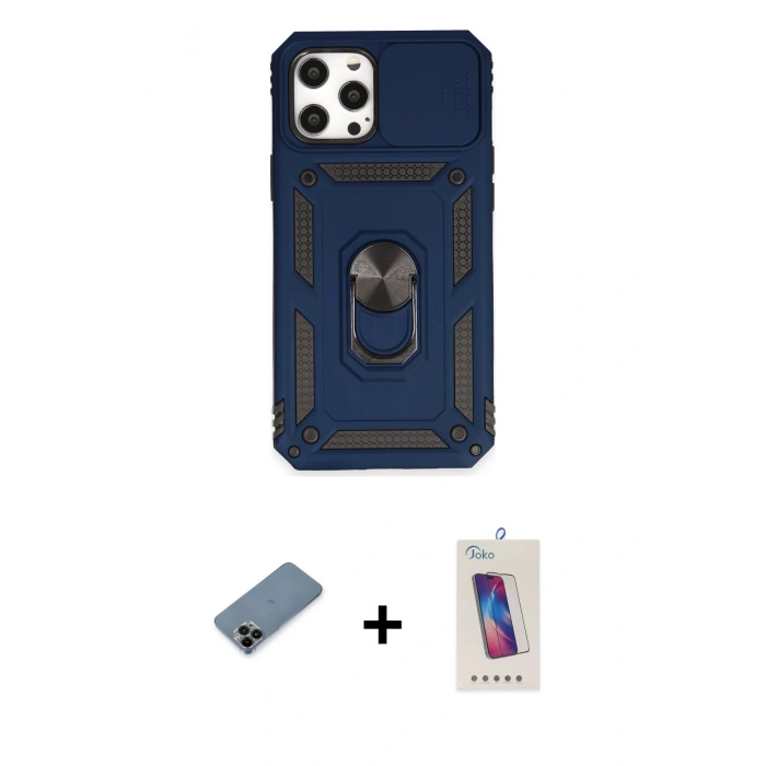 MARSİLYAN™- iPhone 12 Pro Max Kılıf Ahenk Klasik - Siyah Joko 5D Cam + Shine Kamera Lens Koruma Cam - SH