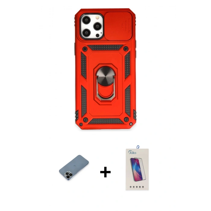 MARSİLYAN™- iPhone 12 Pro Max Kılıf Ahenk Klasik - Siyah Joko 5D Cam + Shine Kamera Lens Koruma Cam - SH