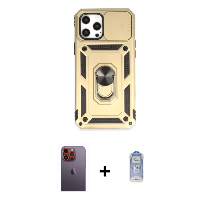 MARSİLYAN™- iPhone 12 Pro Max Kılıf Ahenk Klasik - Siyah Joko Magic 5D Cam + Neon Fosforlu Kamera Lens - TU