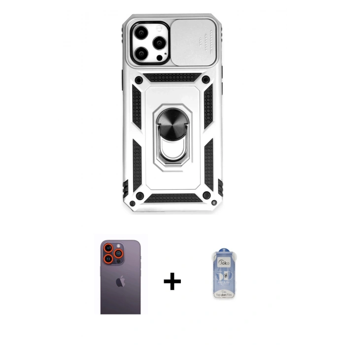 MARSİLYAN™- iPhone 12 Pro Max Kılıf Ahenk Klasik - Siyah Joko Magic 5D Cam + Neon Fosforlu Kamera Lens - TU