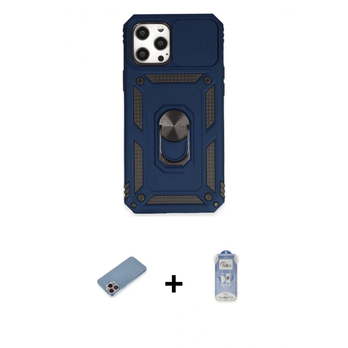 MARSİLYAN™- iPhone 12 Pro Max Kılıf Ahenk Klasik - Siyah Joko Magic 5D Cam + Pembe Shine Kamera Lens Koruma Cam
