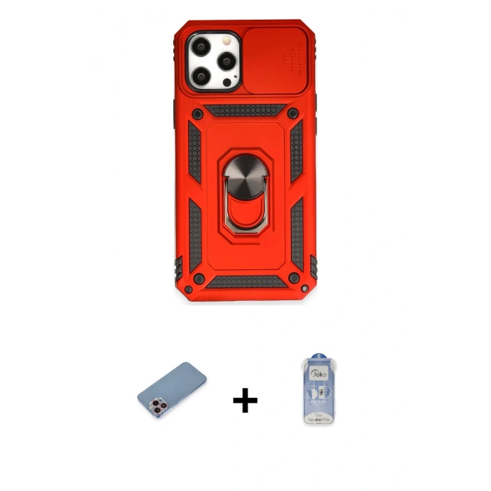 MARSİLYAN™- iPhone 12 Pro Max Kılıf Ahenk Klasik - Siyah Joko Magic 5D Cam + Pembe Shine Kamera Lens Koruma Cam