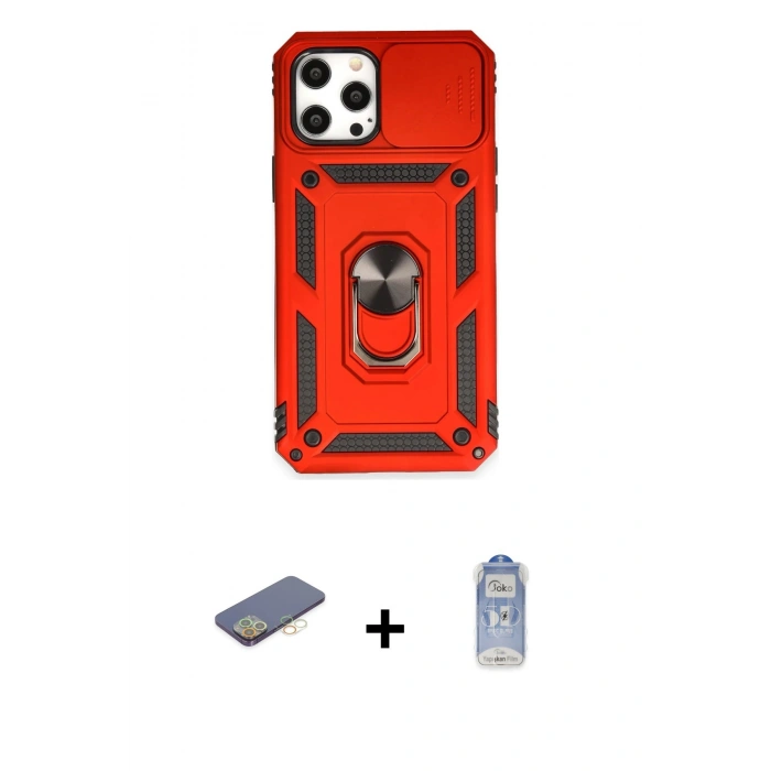 MARSİLYAN™- iPhone 12 Pro Max Kılıf Ahenk Klasik - Siyah Joko Magic 5D Cam + Renkli Kamera Lens Koruma Cam - SI