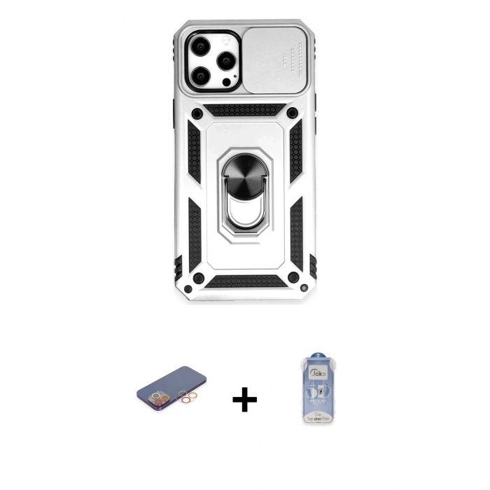 MARSİLYAN™- iPhone 12 Pro Max Kılıf Ahenk Klasik - Siyah Joko Magic 5D Cam + Renkli Kamera Lens Koruma Cam - TU