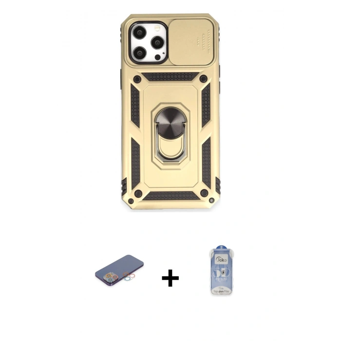 MARSİLYAN™- iPhone 12 Pro Max Kılıf Ahenk Klasik - Siyah Joko Magic 5D Cam + Renkli Kamera Lens Koruma Cam - PE