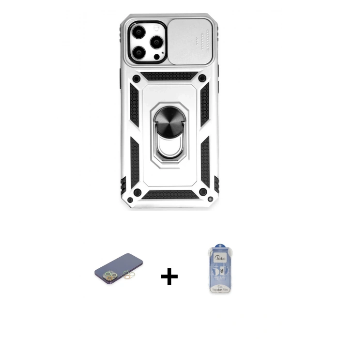MARSİLYAN™- iPhone 12 Pro Max Kılıf Ahenk Klasik - Siyah Joko Magic 5D Cam + Renkli Kamera Lens Koruma Cam - SI
