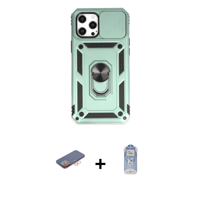 MARSİLYAN™- iPhone 12 Pro Max Kılıf Ahenk Klasik - Siyah Joko Magic 5D Cam + Renkli Kamera Lens Koruma Cam - TU