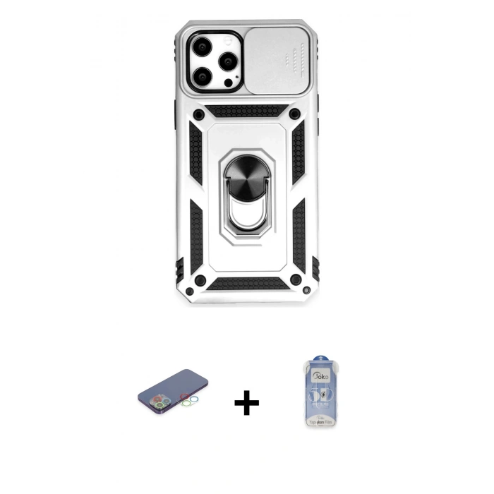 MARSİLYAN™- iPhone 12 Pro Max Kılıf Ahenk Klasik - Siyah Joko Magic 5D Cam + Renkli Kamera Lens Koruma Cam - MI
