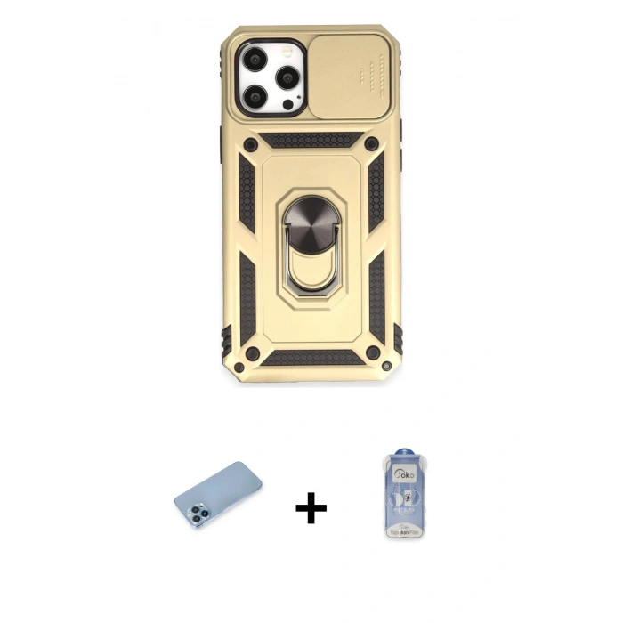 MARSİLYAN™- iPhone 12 Pro Max Kılıf Ahenk Klasik - Siyah Joko Magic 5D Cam + Shine Kamera Lens Koruma Cam - MI