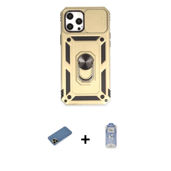 MARSİLYAN™- iPhone 12 Pro Max Kılıf Ahenk Klasik - Siyah Joko Magic 5D Cam + Shine Kamera Lens Koruma Cam - GD