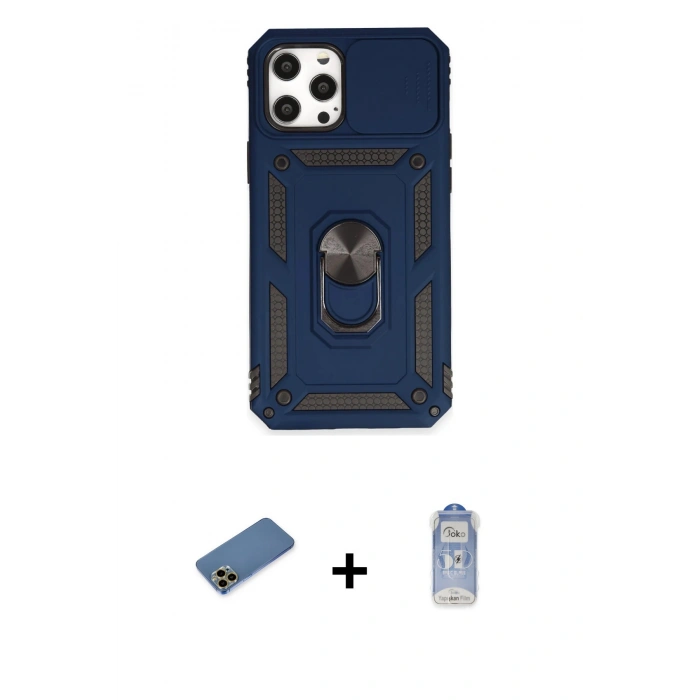 MARSİLYAN™- iPhone 12 Pro Max Kılıf Ahenk Klasik - Siyah Joko Magic 5D Cam + Shine Kamera Lens Koruma Cam - GD