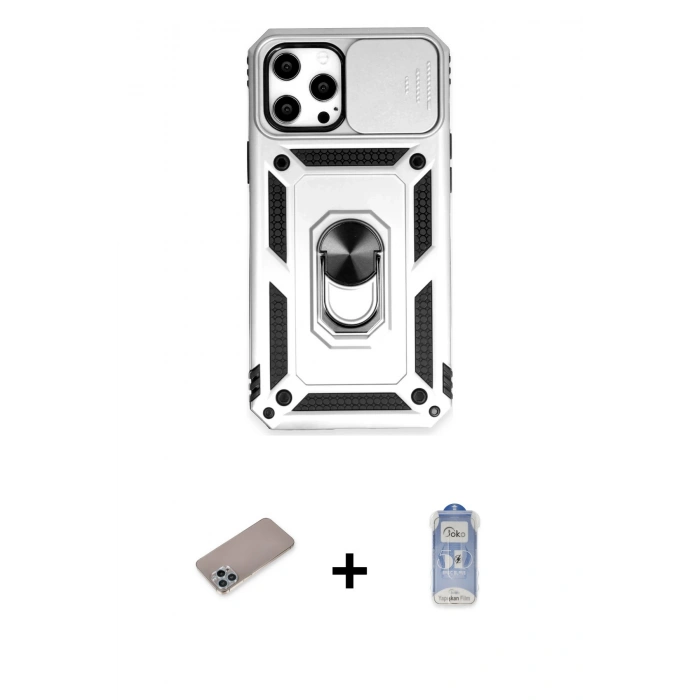MARSİLYAN™- iPhone 12 Pro Max Kılıf Ahenk Klasik - Siyah Joko Magic 5D Cam + Shine Kamera Lens Koruma Cam - SABE
