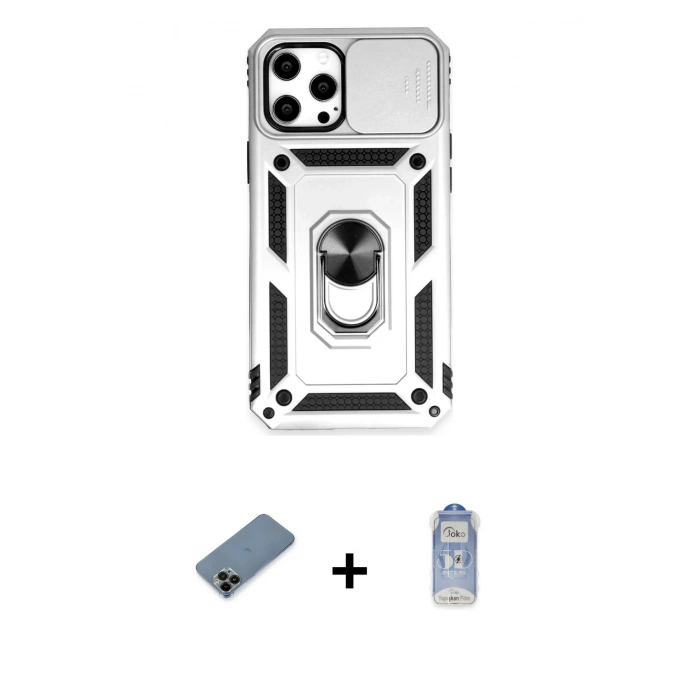MARSİLYAN™- iPhone 12 Pro Max Kılıf Ahenk Klasik - Siyah Joko Magic 5D Cam + Shine Kamera Lens Koruma Cam - SH