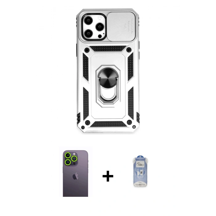MARSİLYAN™- iPhone 12 Pro Max Kılıf Ahenk Klasik - Siyah Joko Magic 5D Cam + Neon Fosforlu Kamera Lens - YL