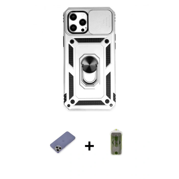 MARSİLYAN™- iPhone 12 Pro Max Kılıf Ahenk Klasik - Siyah Joko Magic 5D Hayalet Cam + Metal Kamera Lens Koruma Cam - GD