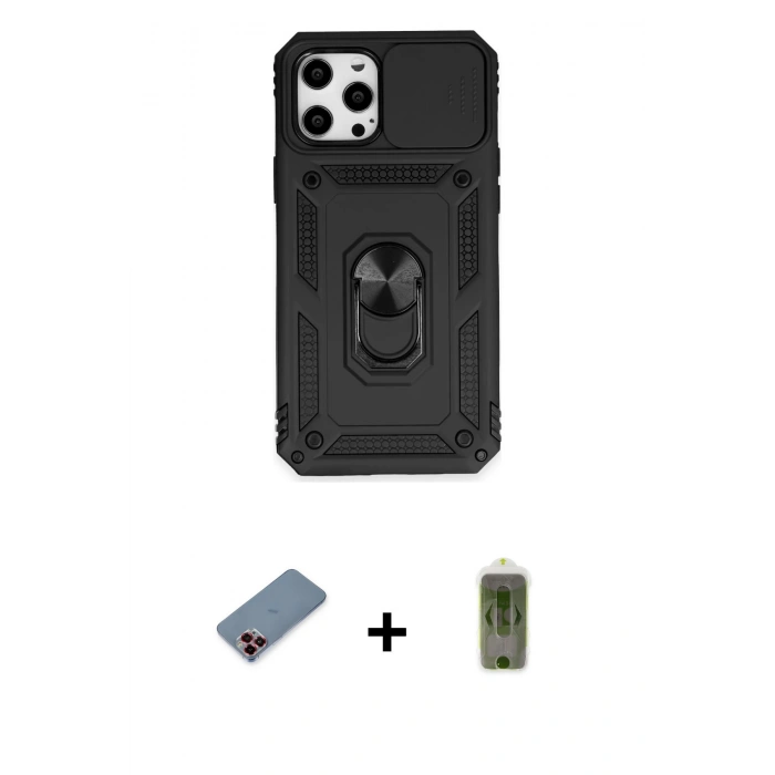 MARSİLYAN™- iPhone 12 Pro Max Kılıf Ahenk Klasik - Siyah Joko Magic 5D Hayalet Cam + Metal Kamera Lens Koruma Cam - KI