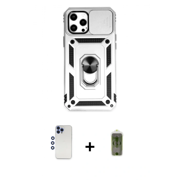 MARSİLYAN™- iPhone 12 Pro Max Kılıf Ahenk Klasik - Siyah Joko Magic 5D Hayalet Cam + Lacivert Shine Kamera Lens