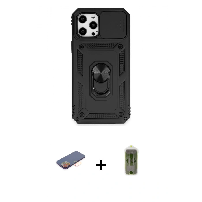 MARSİLYAN™- iPhone 12 Pro Max Kılıf Ahenk Klasik - Siyah Joko Magic 5D Hayalet Cam + Renkli Kamera Lens Koruma Cam - TU