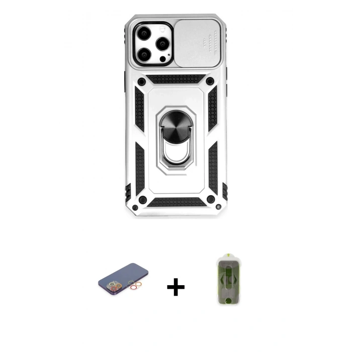 MARSİLYAN™- iPhone 12 Pro Max Kılıf Ahenk Klasik - Siyah Joko Magic 5D Hayalet Cam + Renkli Kamera Lens Koruma Cam - TU