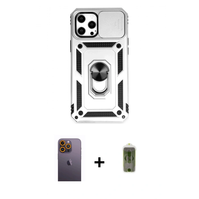 MARSİLYAN™- iPhone 12 Pro Max Kılıf Ahenk Klasik - Siyah Joko Magic 5D Hayalet Cam + Neon Fosforlu Kamera Lens - SI