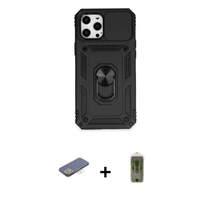 MARSİLYAN™- iPhone 12 Pro Max Kılıf Ahenk Klasik - Siyah Joko Magic 5D Hayalet Cam + Sarı Renkli Kamera Lens Koruma Cam