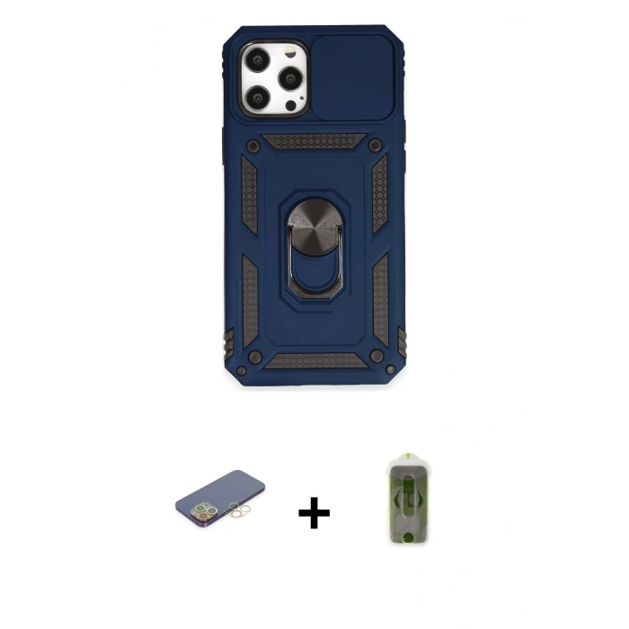 MARSİLYAN™- iPhone 12 Pro Max Kılıf Ahenk Klasik - Siyah Joko Magic 5D Hayalet Cam + Sarı Renkli Kamera Lens Koruma Cam