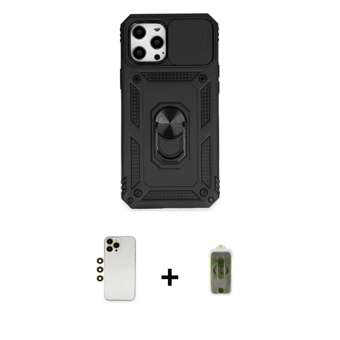 MARSİLYAN™- iPhone 12 Pro Max Kılıf Ahenk Klasik - Siyah Joko Magic 5D Hayalet Cam + Shine Kamera Lens - GD