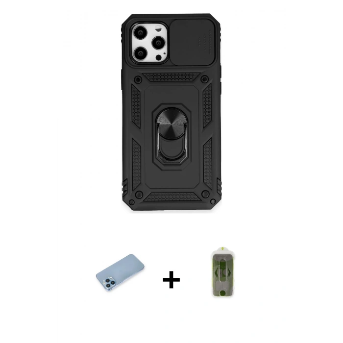 MARSİLYAN™- iPhone 12 Pro Max Kılıf Ahenk Klasik - Siyah Joko Magic 5D Hayalet Cam + Shine Kamera Lens Koruma Cam - MI