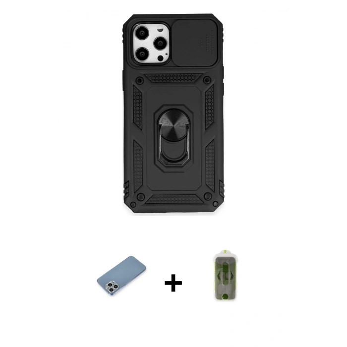 MARSİLYAN™- iPhone 12 Pro Max Kılıf Ahenk Klasik - Siyah Joko Magic 5D Hayalet Cam + Shine Kamera Lens Koruma Cam - GS
