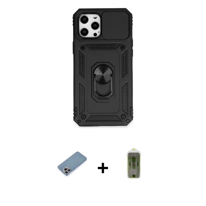 MARSİLYAN™- iPhone 12 Pro Max Kılıf Ahenk Klasik - Siyah Joko Magic 5D Hayalet Cam + Shine Kamera Lens Koruma Cam - GI