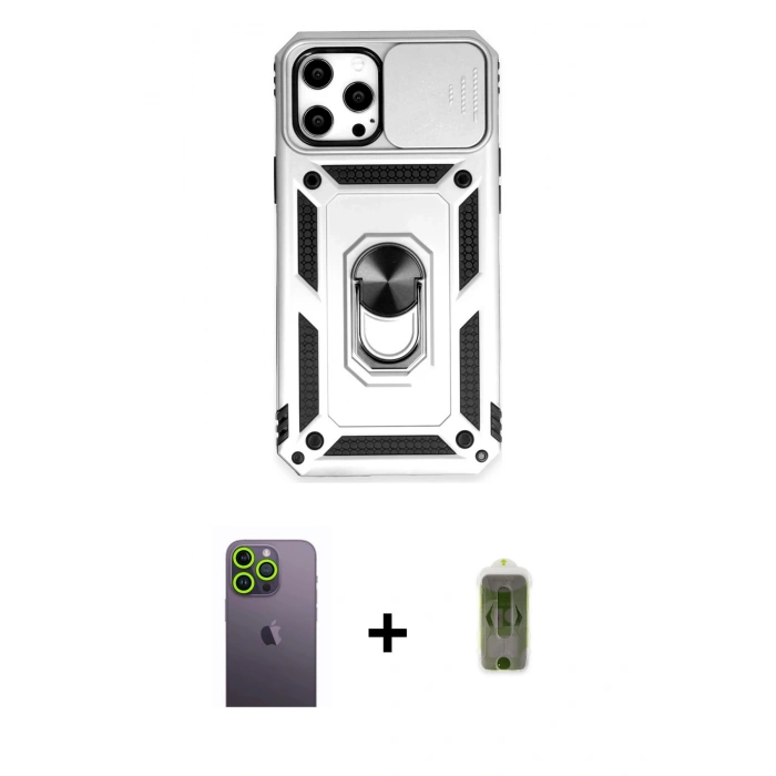 MARSİLYAN™- iPhone 12 Pro Max Kılıf Ahenk Klasik - Siyah Joko Magic 5D Hayalet Cam + Neon Fosforlu Kamera Lens - YL
