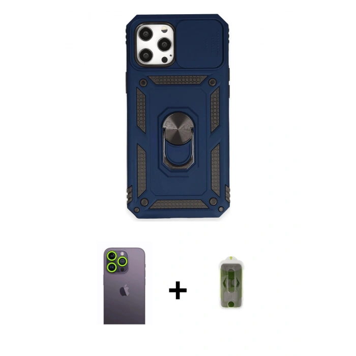 MARSİLYAN™- iPhone 12 Pro Max Kılıf Ahenk Klasik - Siyah Joko Magic 5D Hayalet Cam + Neon Fosforlu Kamera Lens - YL