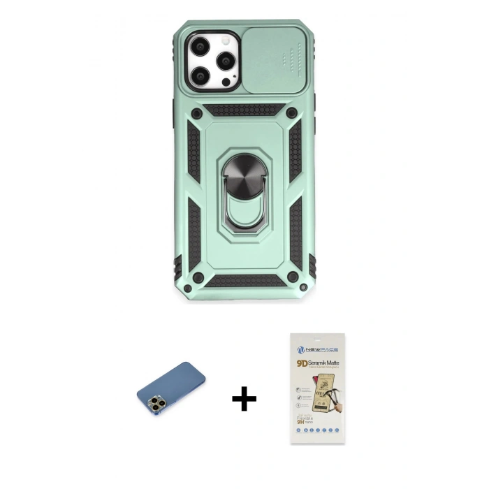MARSİLYAN™- iPhone 12 Pro Max Kılıf Ahenk Klasik - Siyah Mat Seramik Nano Ekran Koruyucu + Shine Kamera Lens Koruma Cam - GD
