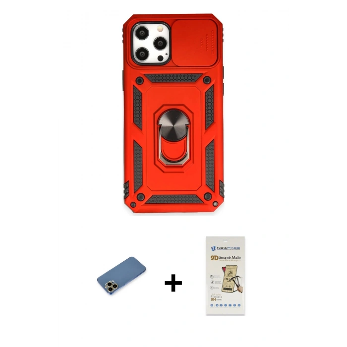 MARSİLYAN™- iPhone 12 Pro Max Kılıf Ahenk Klasik - Siyah Mat Seramik Nano Ekran Koruyucu + Shine Kamera Lens Koruma Cam - GD