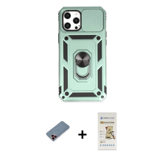 MARSİLYAN™- iPhone 12 Pro Max Kılıf Ahenk Klasik - Siyah Mat Seramik Nano Ekran Koruyucu + Metal Kamera Lens Koruma Cam - KI
