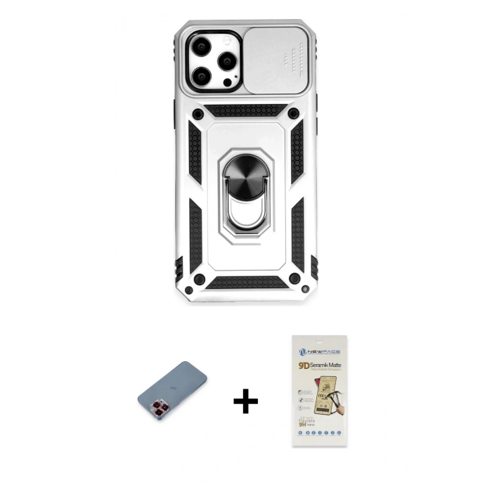 MARSİLYAN™- iPhone 12 Pro Max Kılıf Ahenk Klasik - Siyah Mat Seramik Nano Ekran Koruyucu + Metal Kamera Lens Koruma Cam - KI